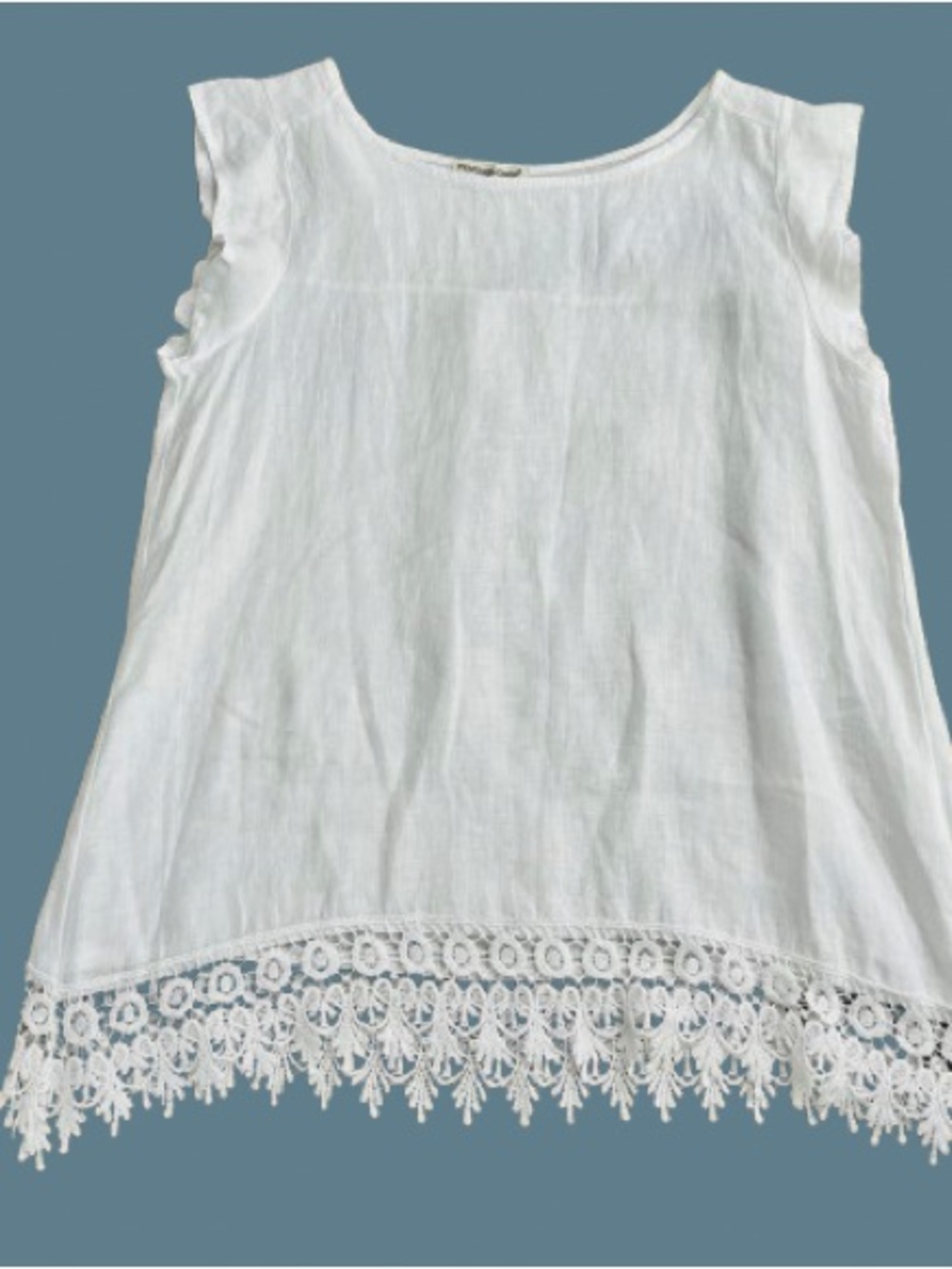Terzo Millennio Women's Italian White 100% Linen Boho Blouse Medium Lace